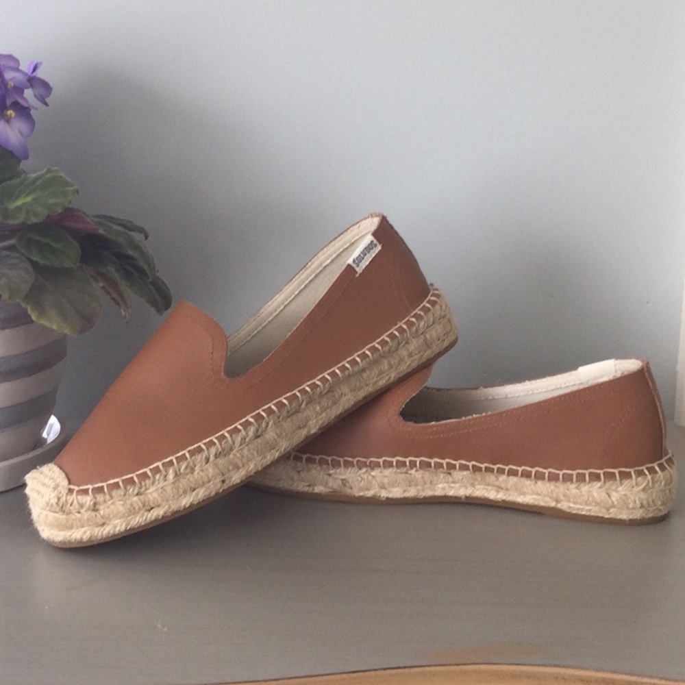 Soludos Platform Leather Smoking Slipper Espadrille NWOT
